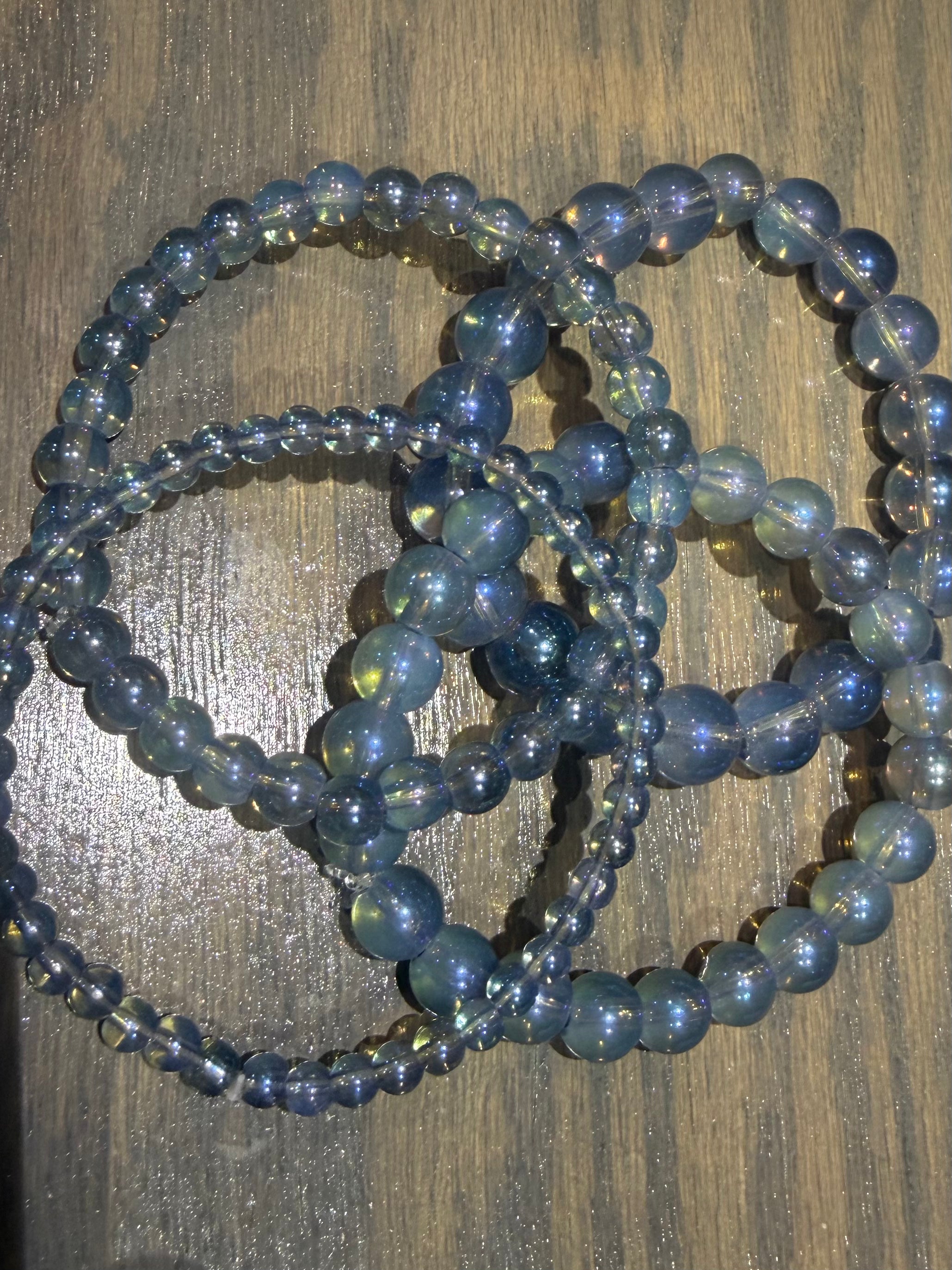 Blue Glass Crystal Iridescent Stacking Bracelets