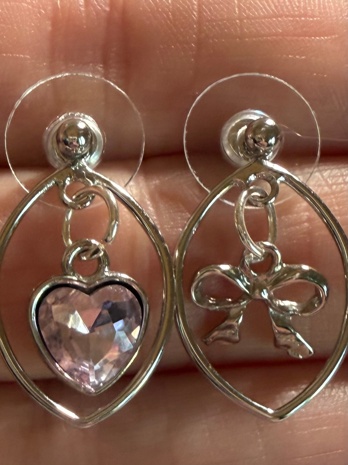 Bow and Heart Charm Almond Earrings