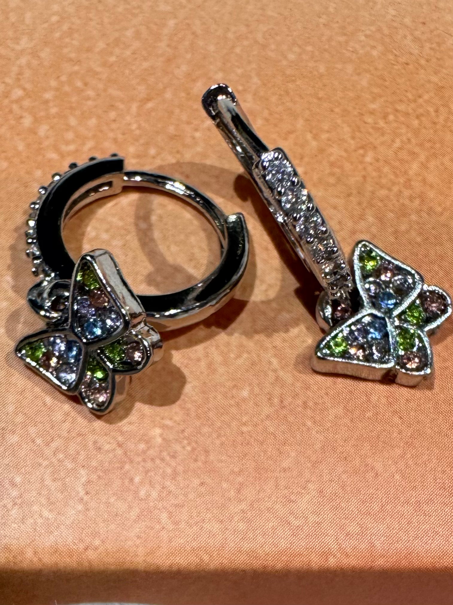 Kids Huggie Hoop Crystal Butterfly Earrings