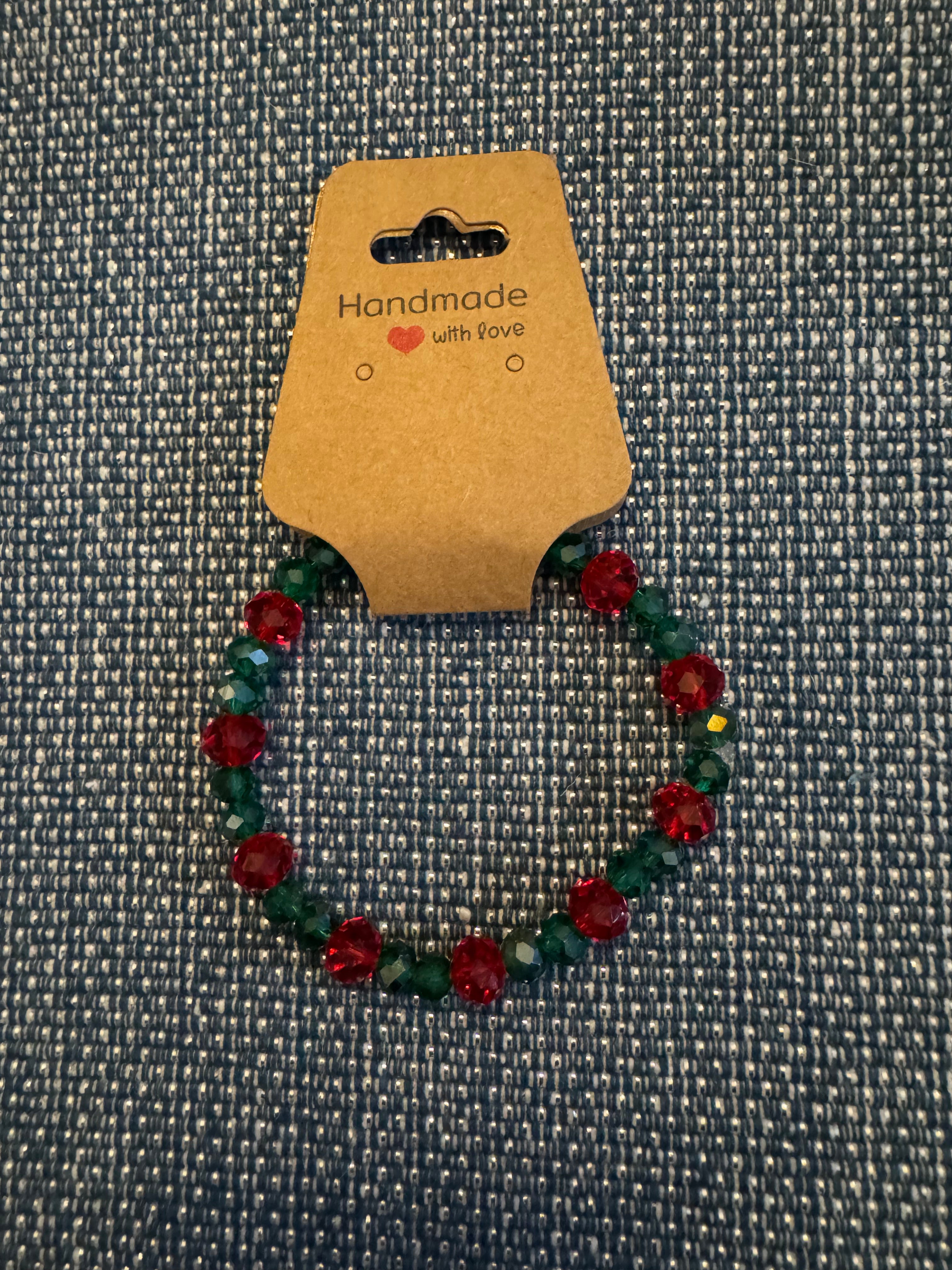 Red and Green Glass Bead Bracelet