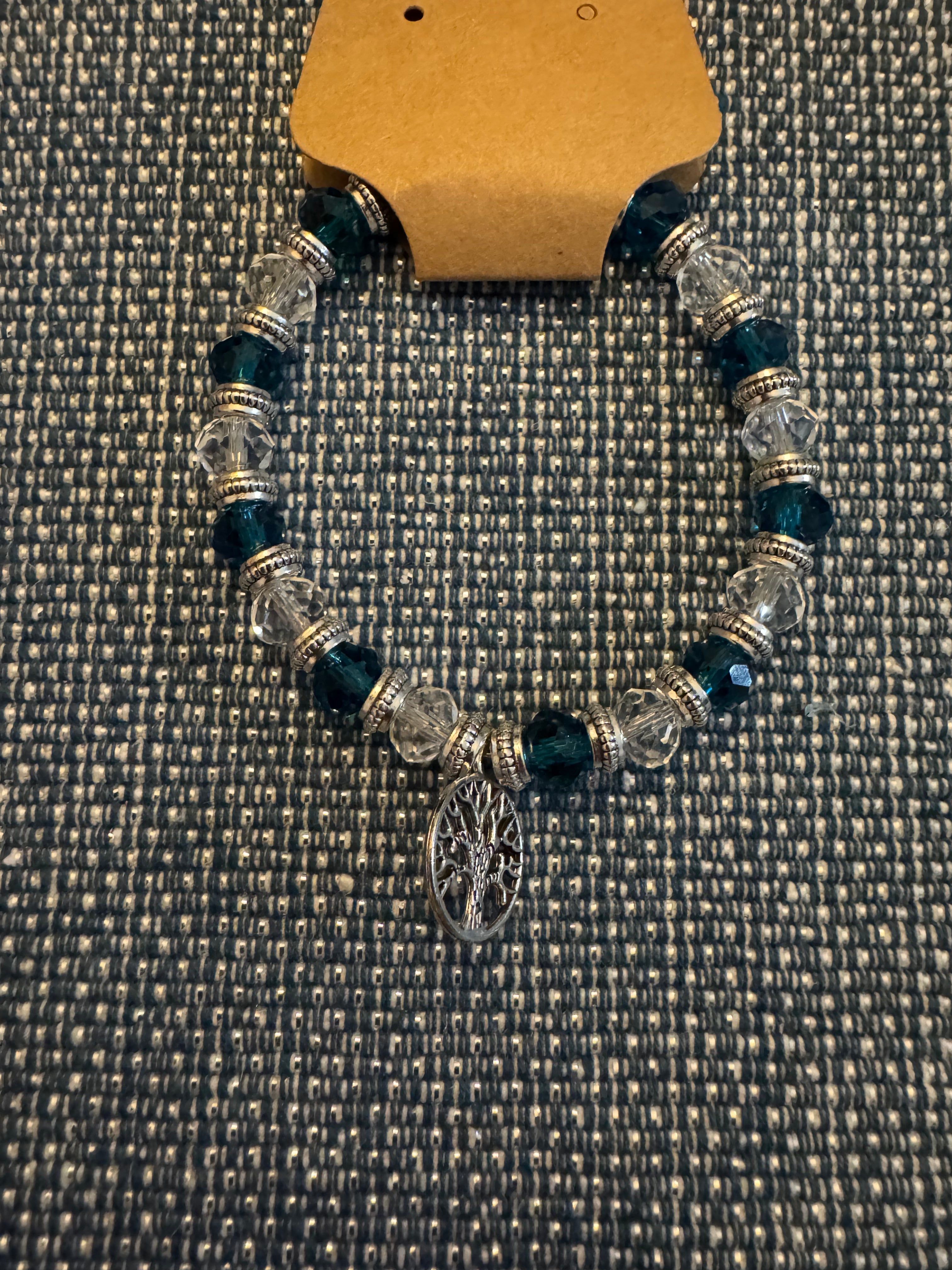 Bracelet with Peacock Blue clear Glass beads
