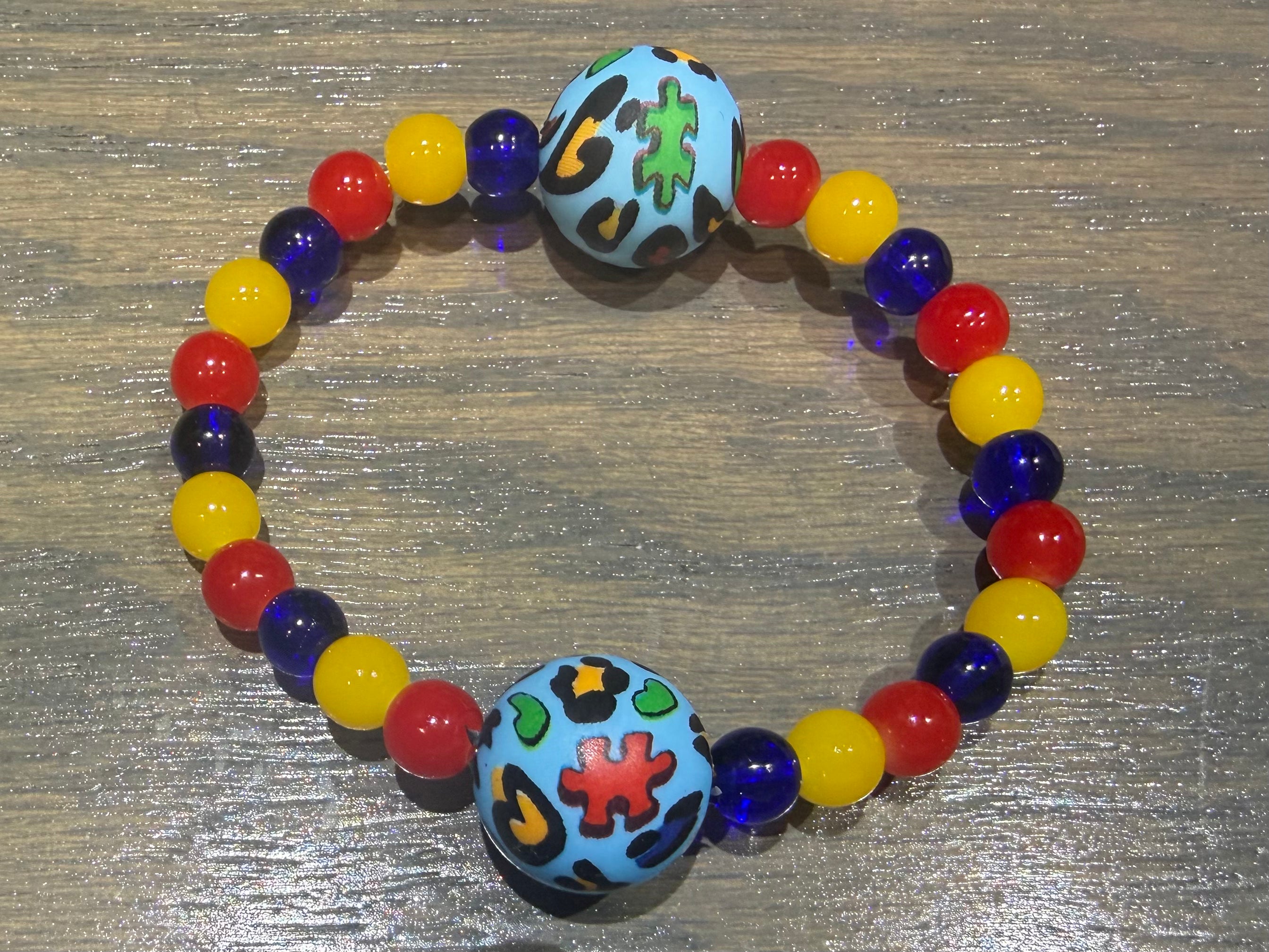 Crystal Glass with Bubble Autism Awareness Braclet