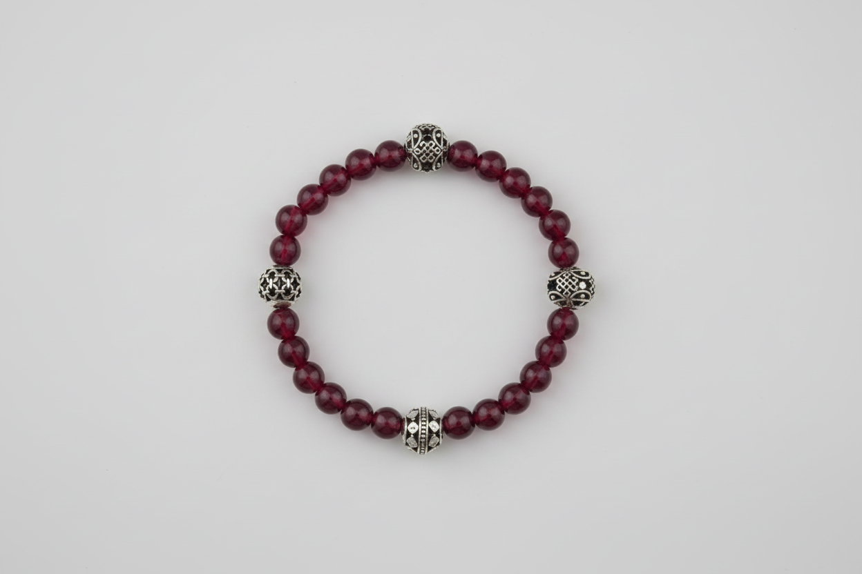 Crystal Glass Garnet Beads with Tibetan Antique Silver Beads