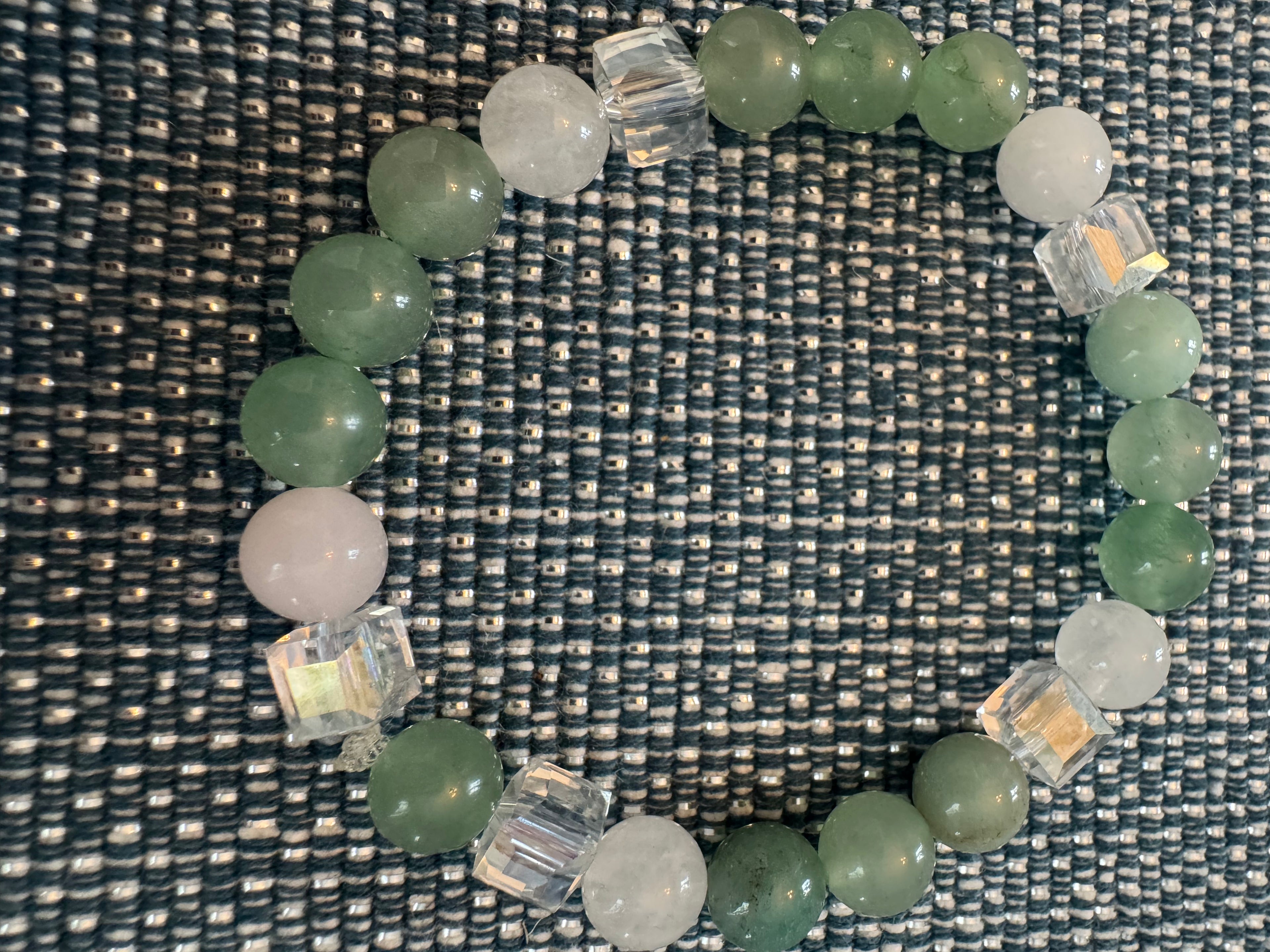 Green Chalcedony,Clear Quartz and Crystal Bracelet