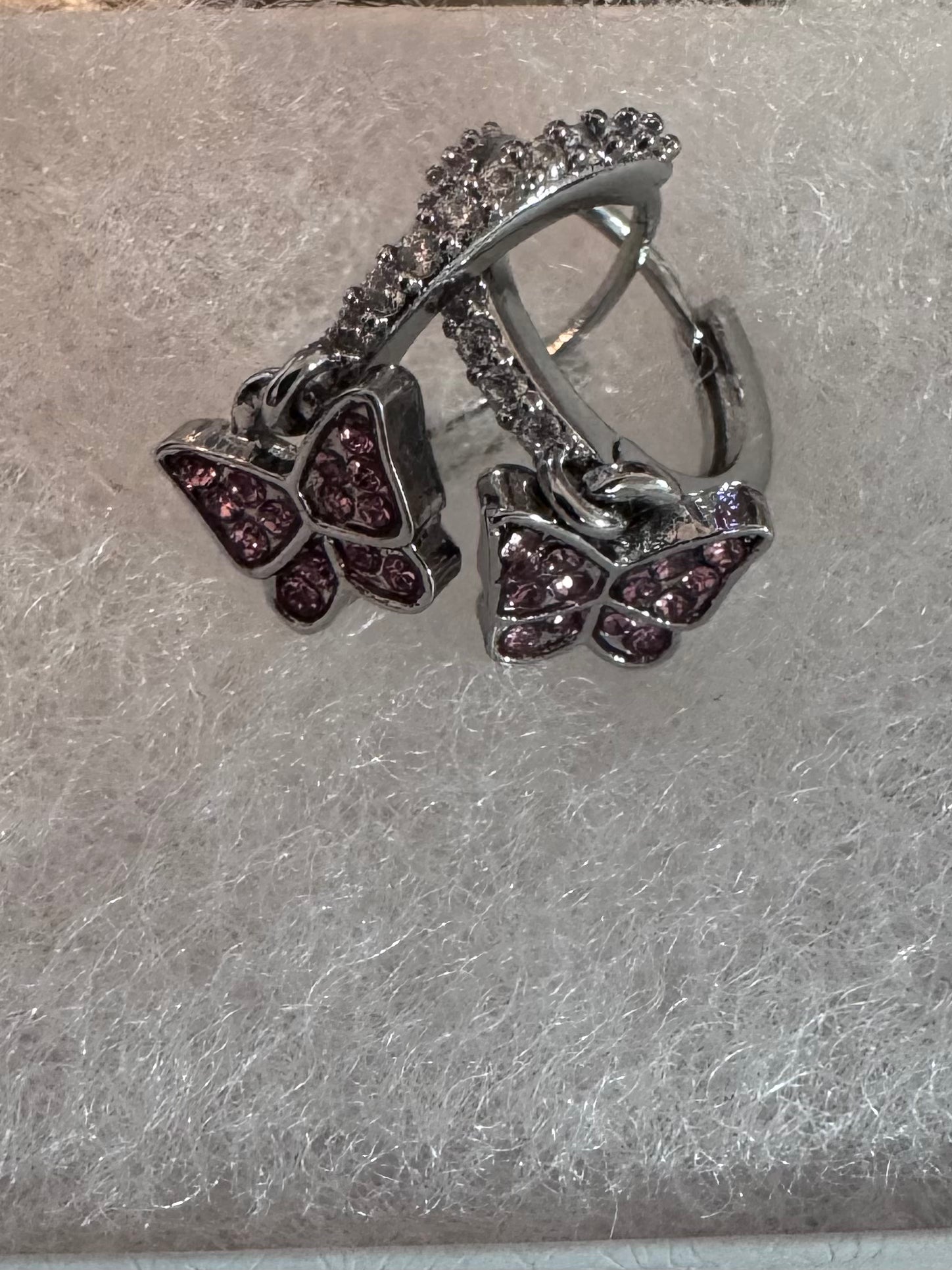 Silver Huggie's with PInk Butterfly Charms