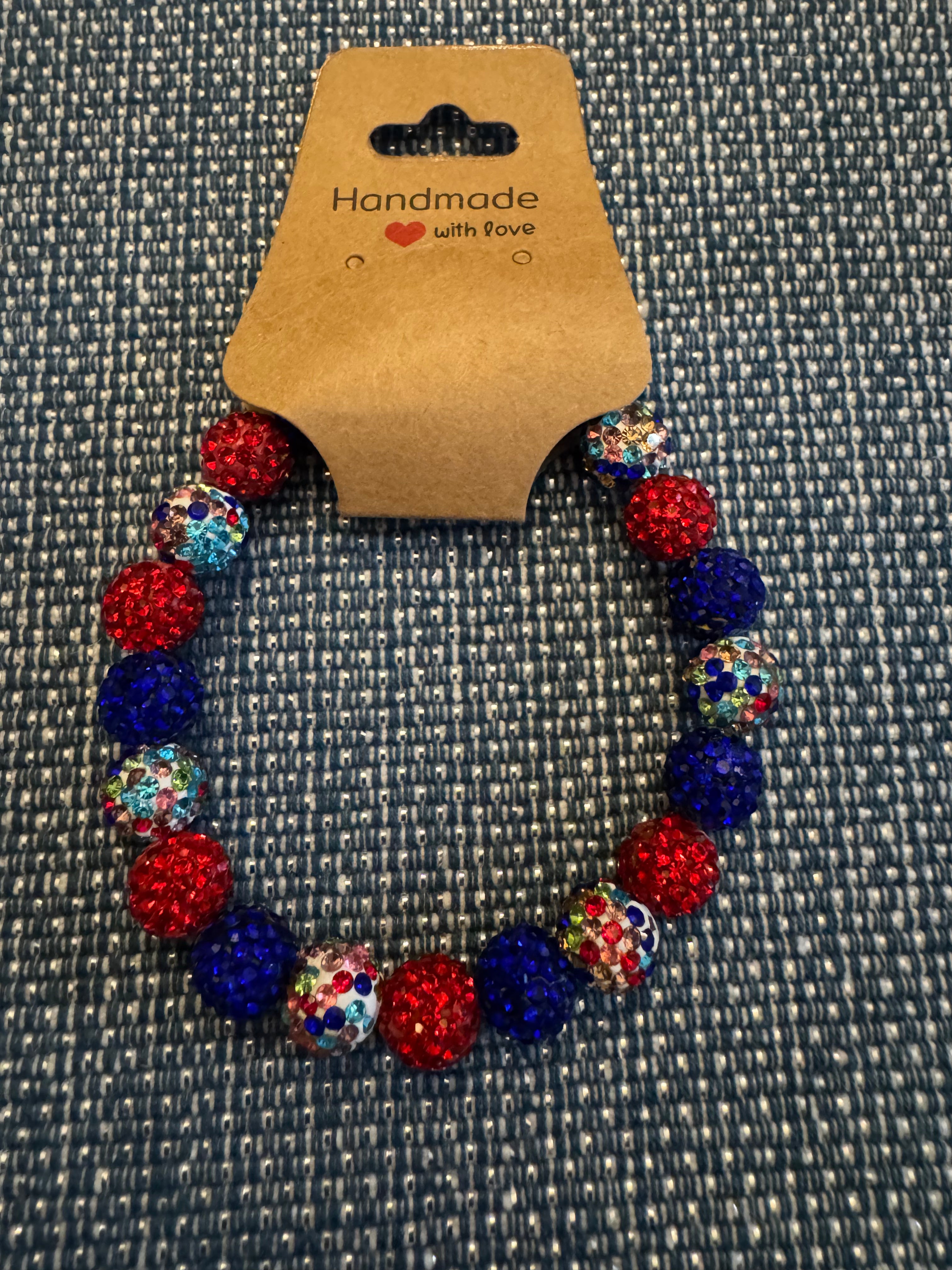 Red, Blue and Muti colored Clay Bead Bracelet