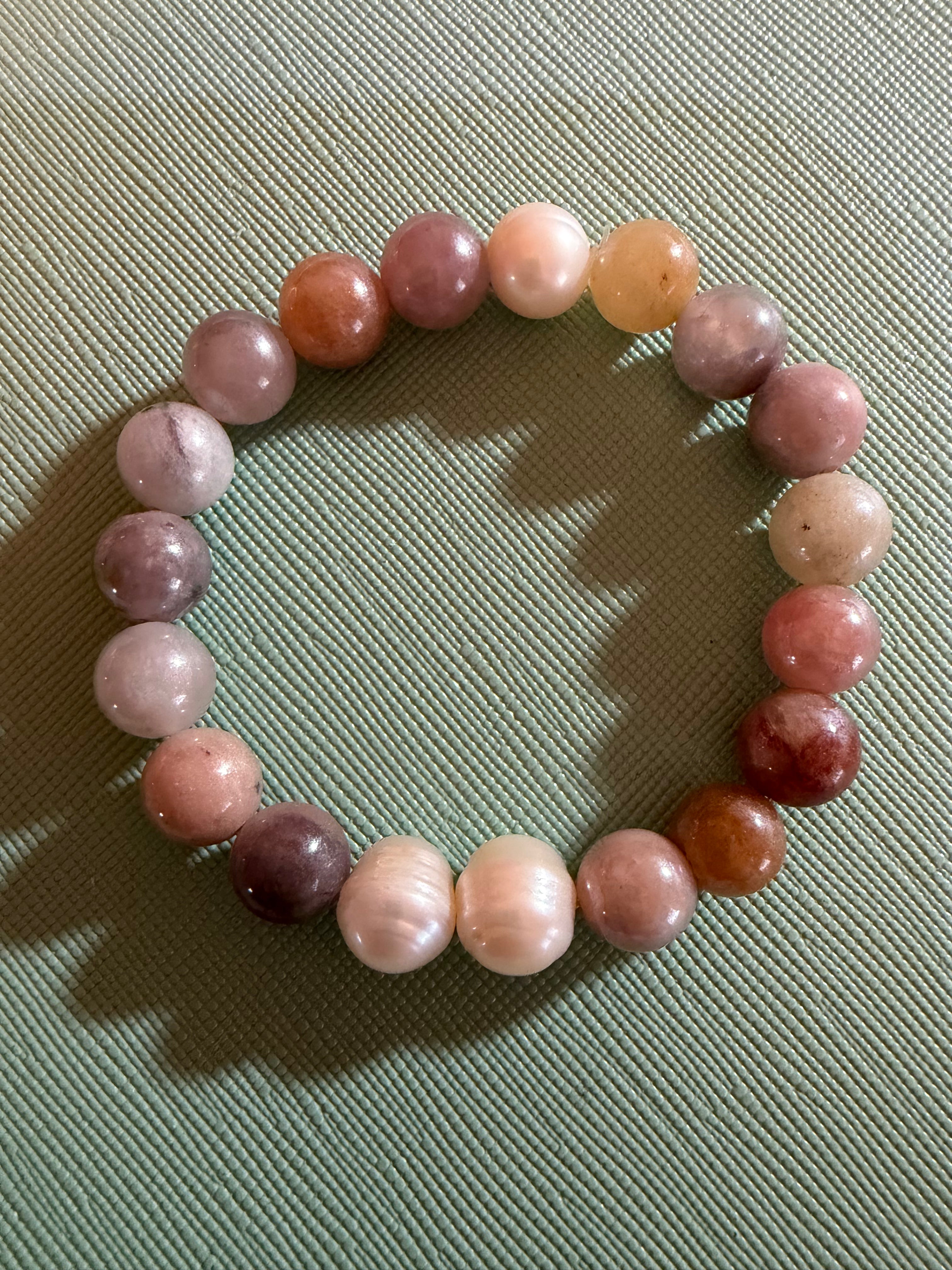 Sandstone Gem Glass Beads with Fresh Water Pearls