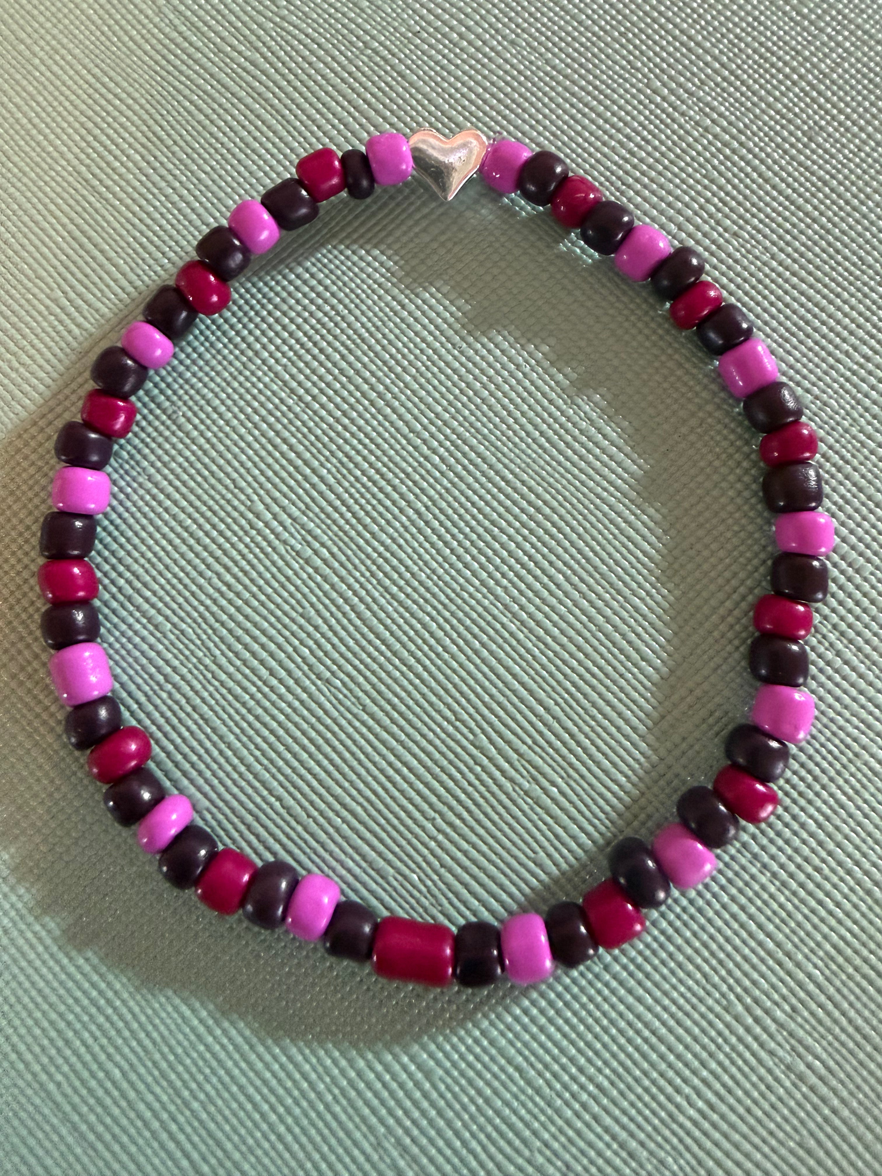 Silver Heart Seed Bead Bracelet